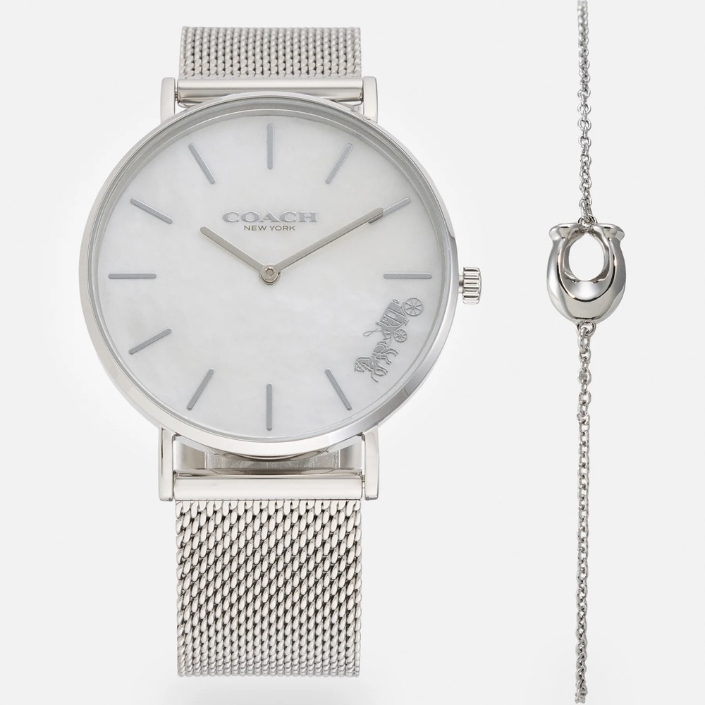 BRAND NEW! Silver COACH watch bracelet set!